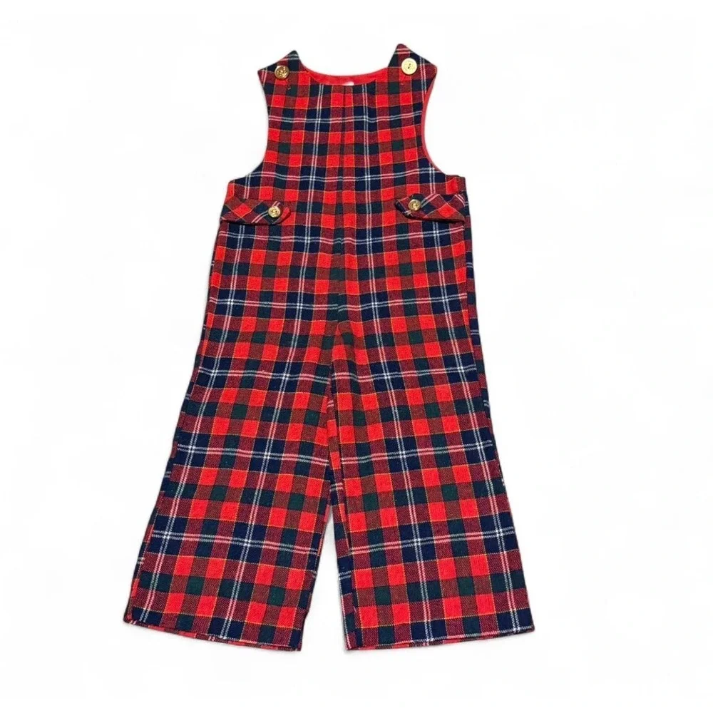 Vintage 80's plaid wool romper toddler overalls